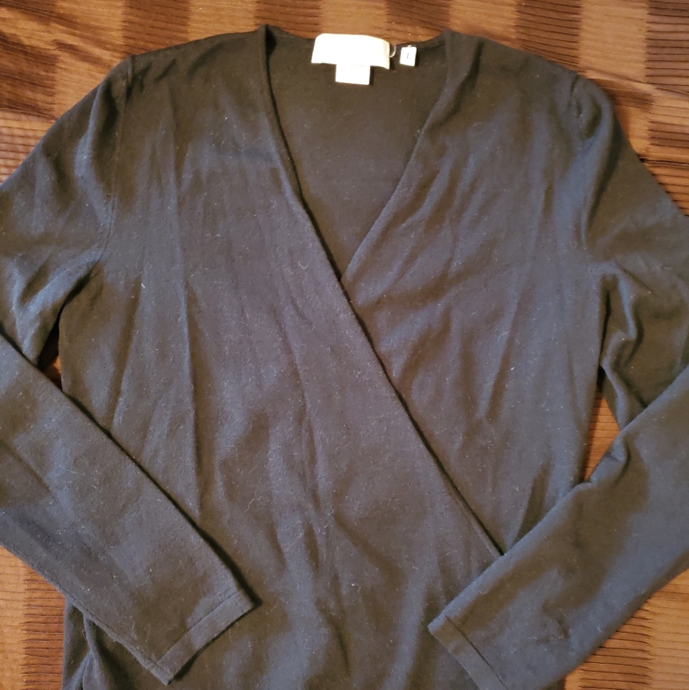 Barneys New York Black Faux-wrap Sweater, Size L